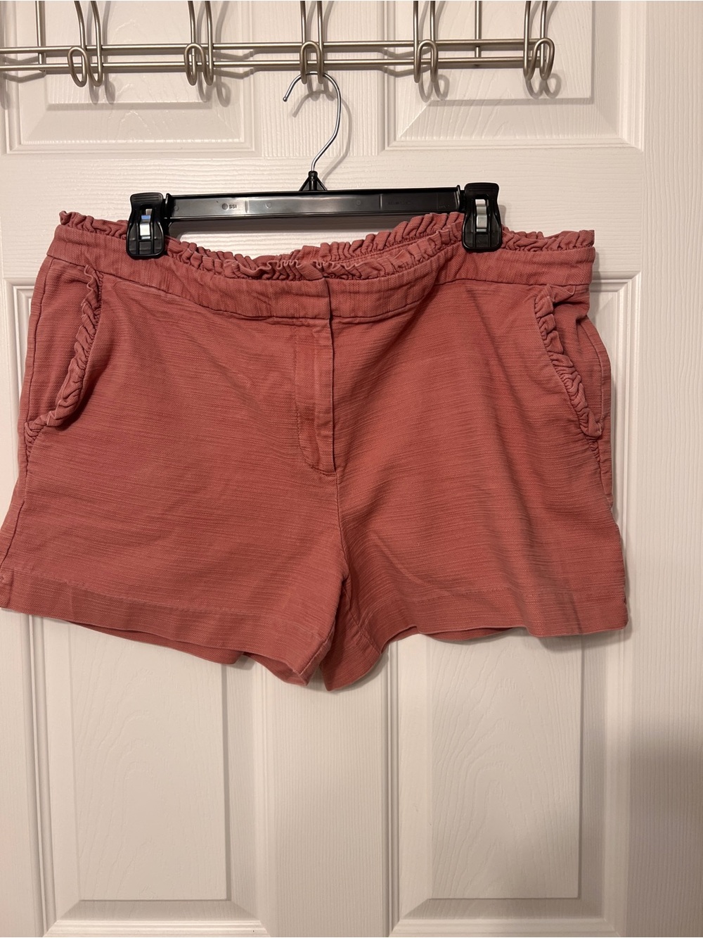 LOFT High-Waist Ruffle-Trim Shorts in Dusty Rose